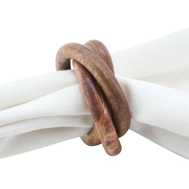 Mango Wood Napkin Rings With Interlock Design (Set of 4)