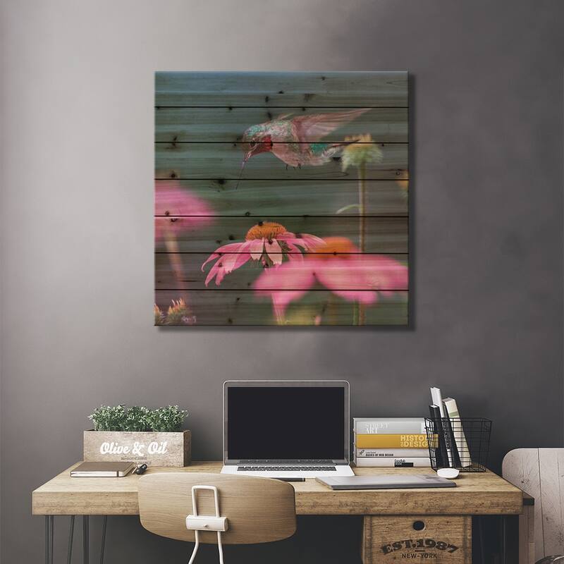 Male Ruby-throated Hummingbird foraging for nectar, Arkansas Print On Wood by Tim Fitzharris - Multi-Color