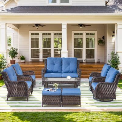 All Weather Rattan Swivel Chair with Glider Sofa Ottoman Set