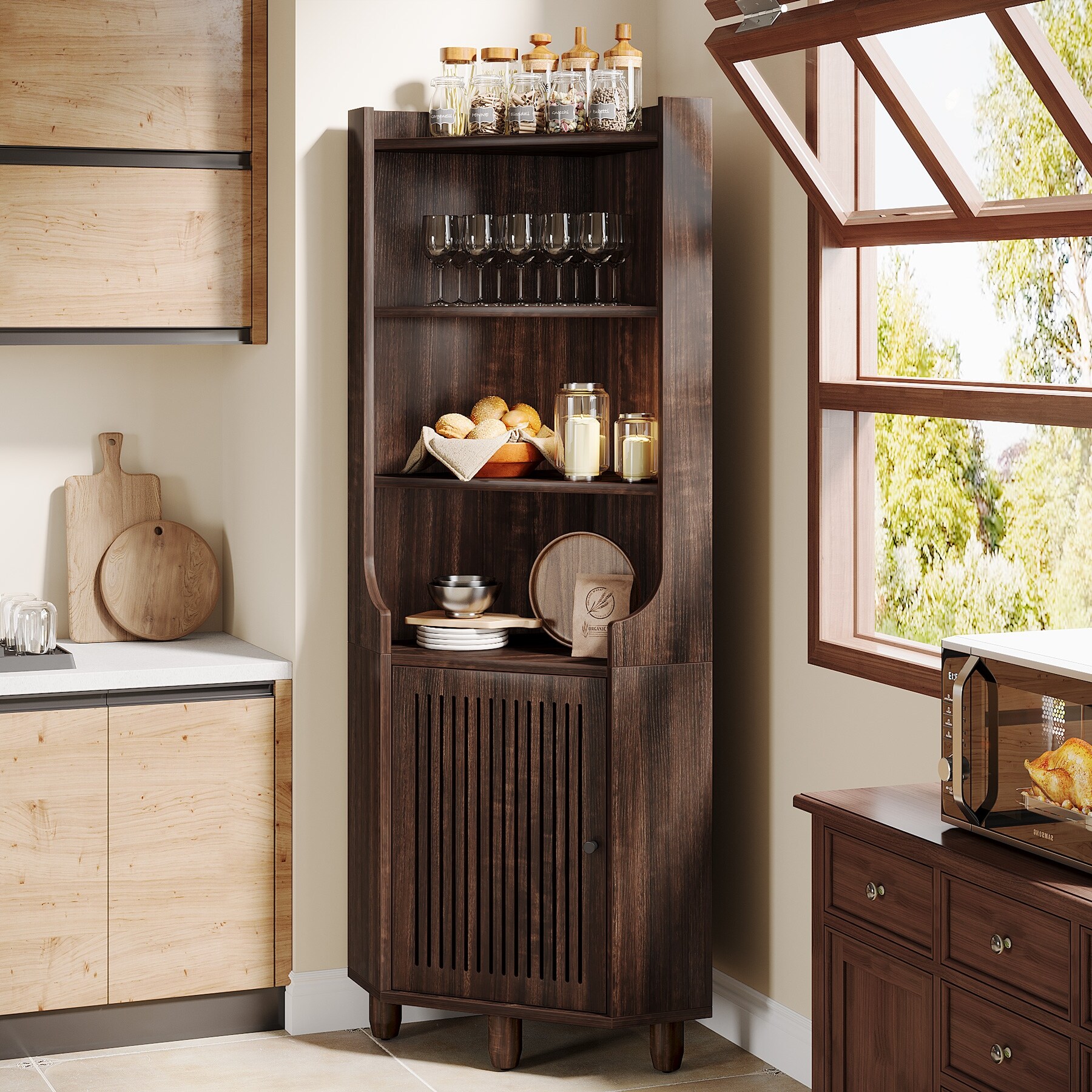 68 Inch Tall Corner Cabinet, 6-Tier Corner Shelf with Doors - On