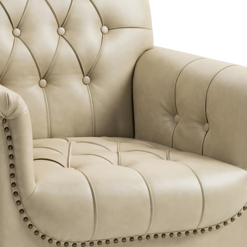 Traditional Faux Leather Tufted Accent Arm Chair with Nailhead Trim