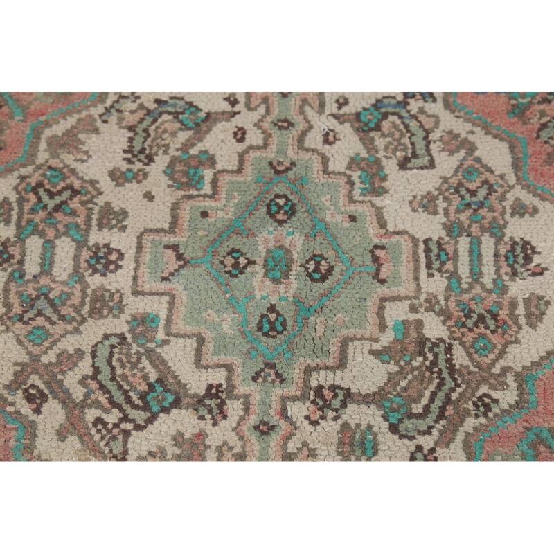 Pink Geometric Hamedan Persian Vintage Area Rug Handmade Wool Carpet - 8'5"x 11'4"