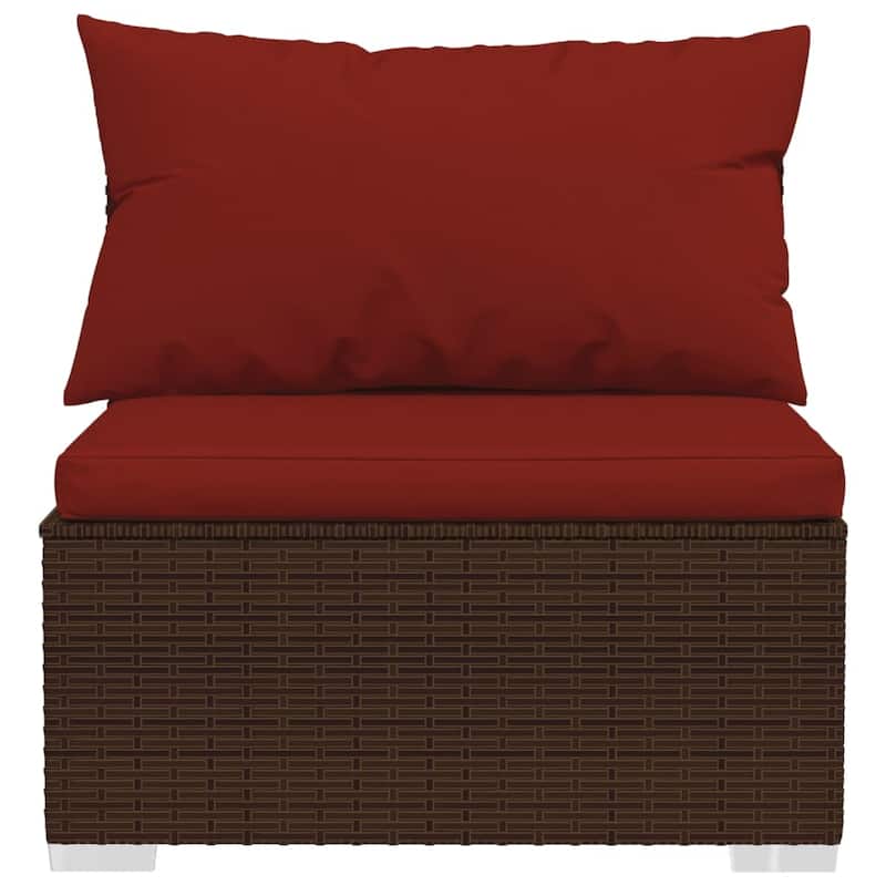 vidaXL Patio Lounge Set with Cushions Brown Poly Rattan - 27.6" x 27.6" x 24" - 27.6" x 27.6" x 24"