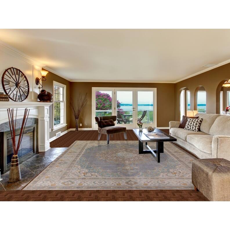 Hand Knotted Oriental 100% Wool Carpet Traditional Medallion Greys & Charcoal Tabriz Area Rug - 12' 8'' X 9' 6''