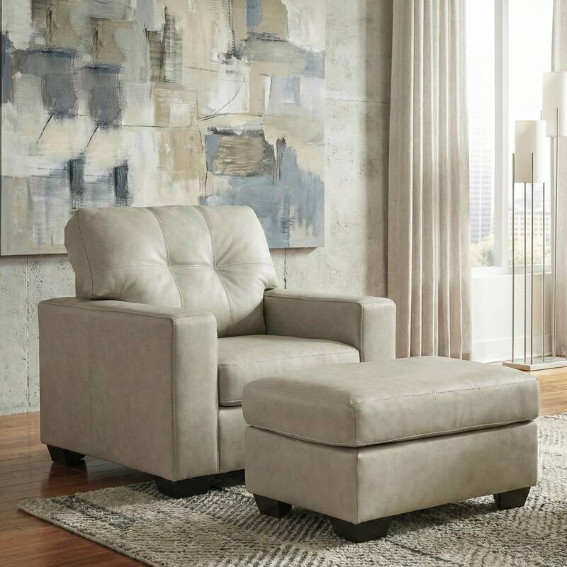 Roundhill Furniture Holmes Leather 2-Piece Living Room Set, Lounge Chair and Ottoman - White