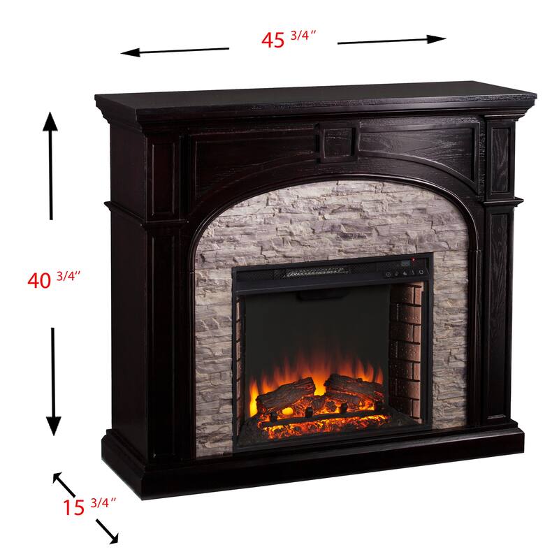 SEI Furniture Highfalls Black Stacked Faux Stone Electric Fireplace