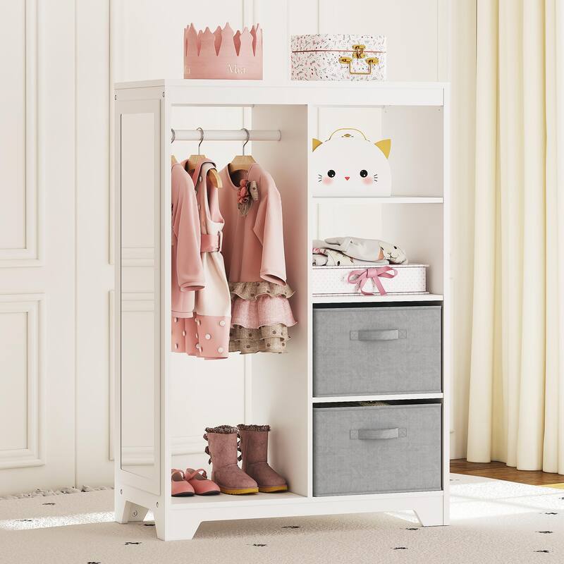 COSTARS Kids Dress up Storage with Mirror and Storage Bin,Play Armoire Dresser with Mirror, Pretend Storage Closet