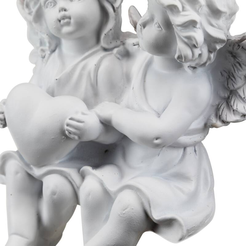 Sitting Boy and Girl Cherubs with Heart Statue - 6.75"