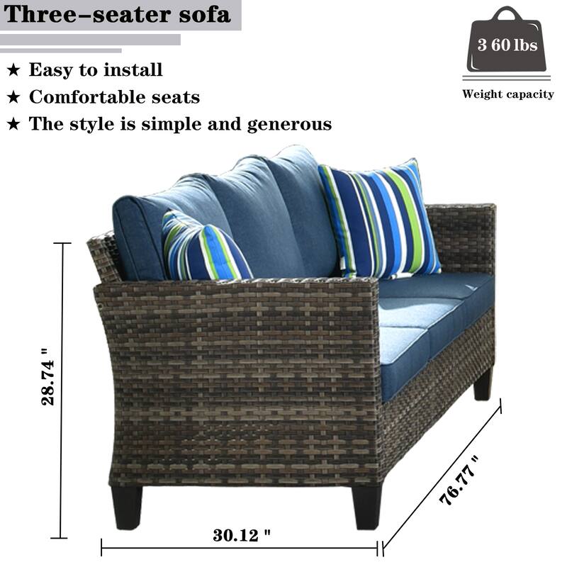 OVIOS 7-piece Wicker Sectional Sofa Swivel Rocking Chair Set With Fire Pit