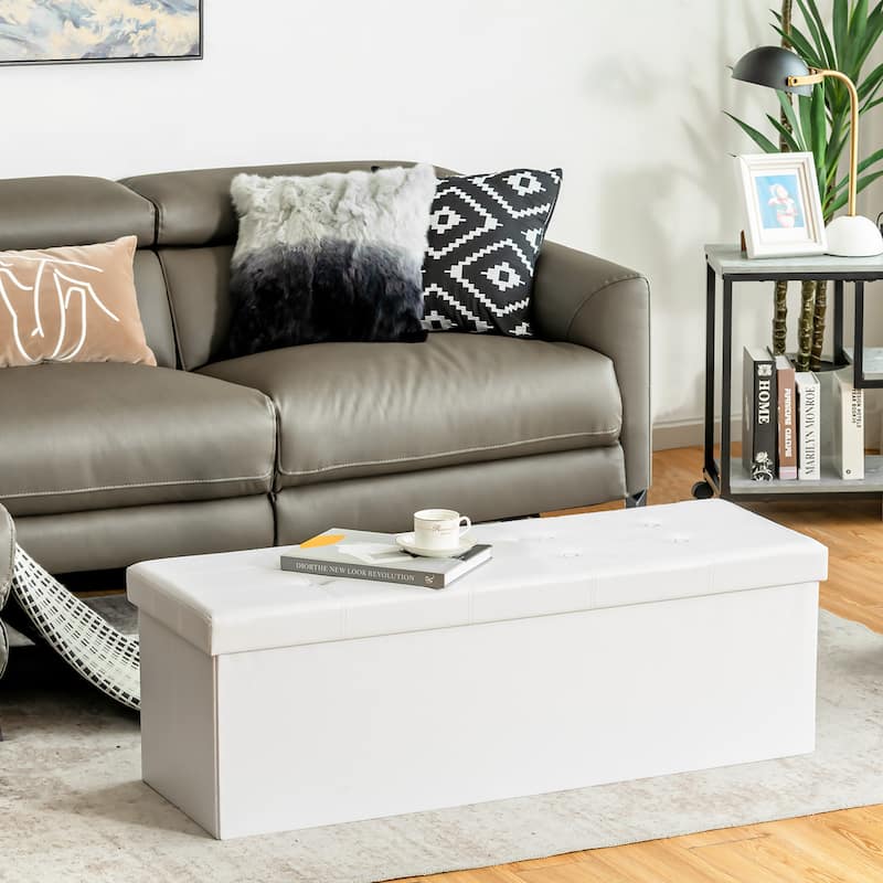 Costway 45''x15''x15'' Large Folding Storage Faux Leather Ottoman