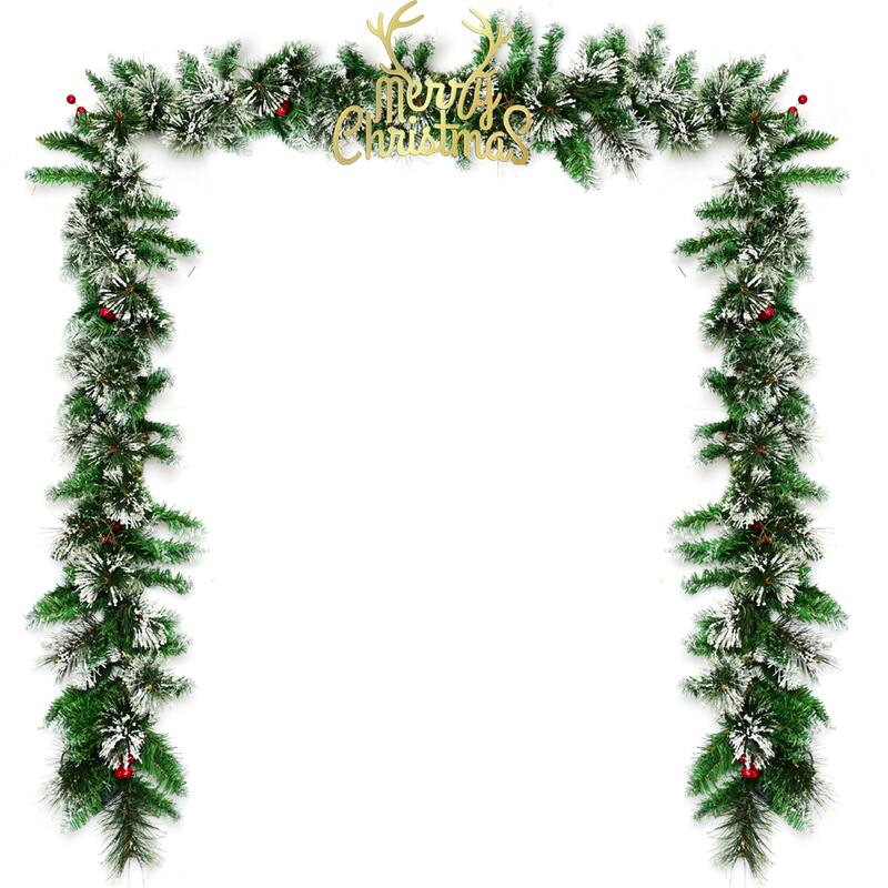 Gymax 9FT Pre-lit Christmas Decoration Garland Rattan w/ LED Lights - See Details