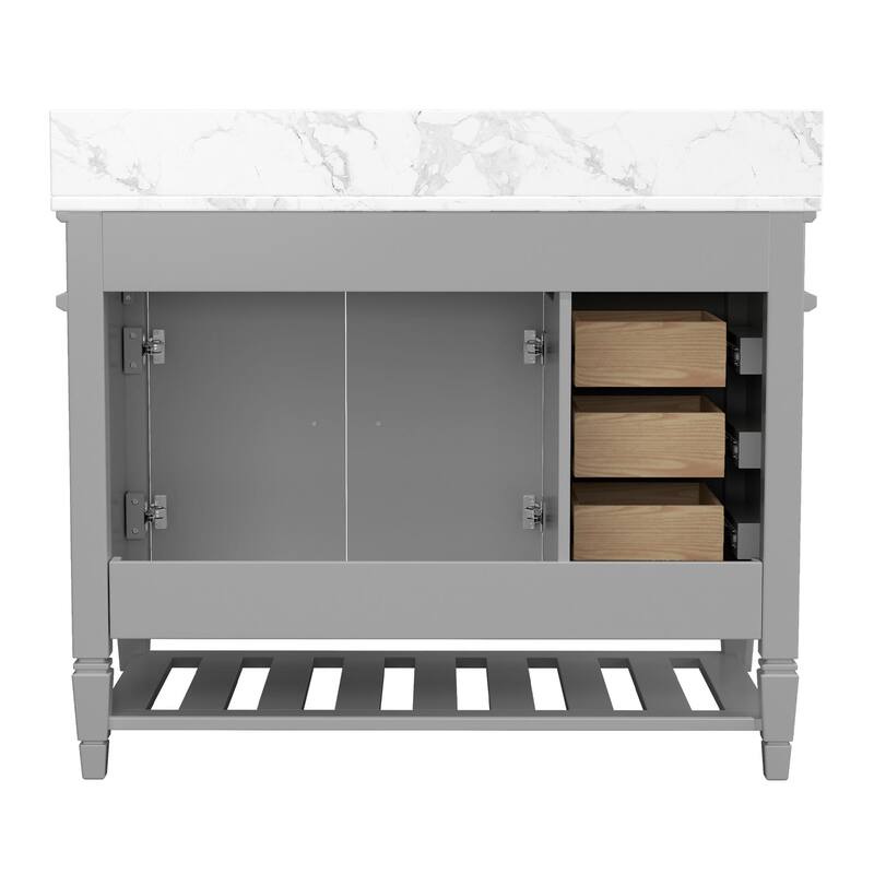 42-Inch Bathroom Vanity with Artificial Marble Countertop, Single Sink, Storage Shelf, Drawers, and Double Door Cabinet