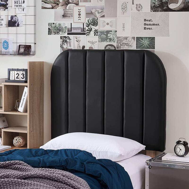 Tavira Allure® College Dorm Headboard with Legs - Bevel Panel by DormCo - Faux Leather Black