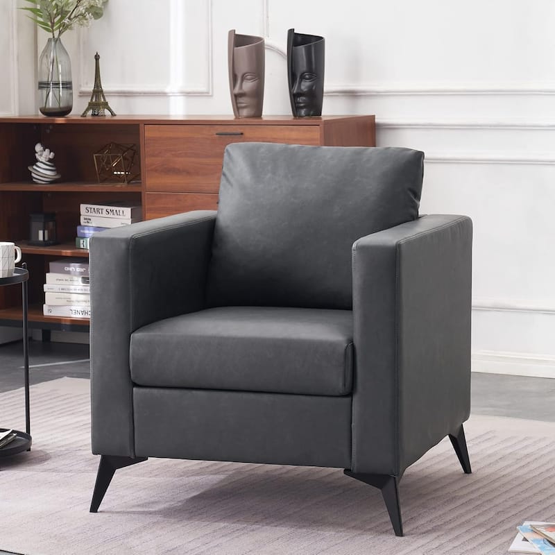 MCombo Modern Accent Chair, Club Armchair with Metal Legs, Faux Leather Single Sofa Chairs