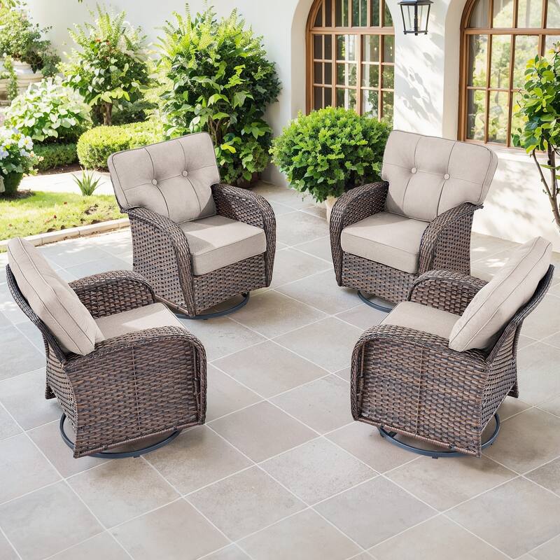 Gymojoy 4-Piece Outdoor Wicker Swivel Chair Set, 5" Thick Wide Cushions, Patio Lounge Chairs