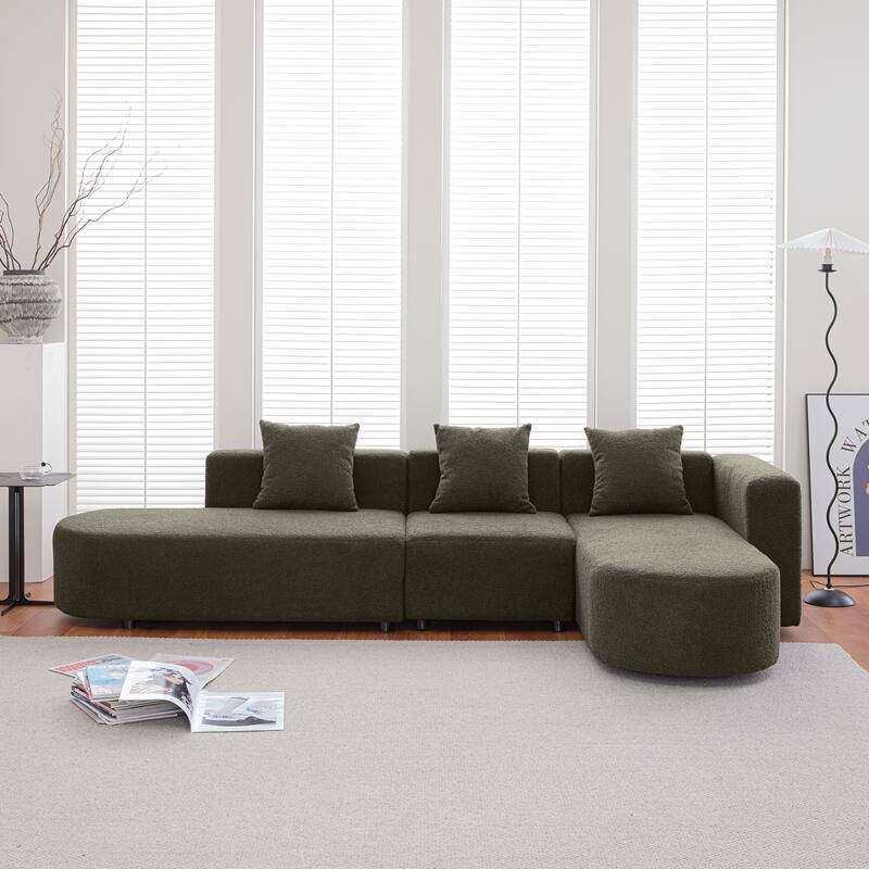 110.2 Inch Modern Sectional Sofa Couch,L Shape Boucle Sofa Couch with 3 Pillows,Modern Minimalist Style Couch