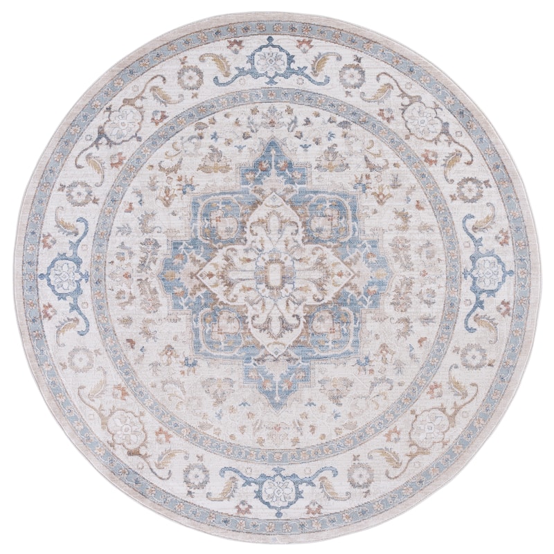SAFAVIEH Elwood Tulin Traditional Medallion Rug - 6'5" Round - Beige/Blue