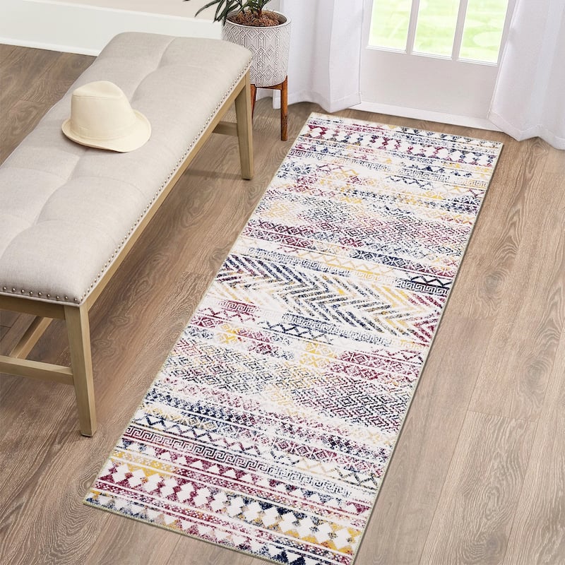Garvee Moroccan Geometric Machine Washable Area Rug - 2' x 6' Runner - Colorful