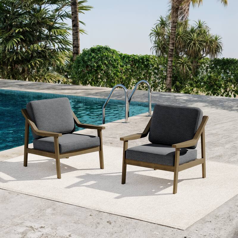 Outdoor Patio Club Chair Arm Lounge Cushion Chair (Set of 2)