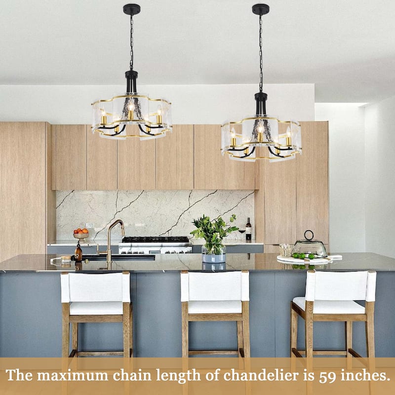 18.9inch modern simple design 5 light pendant with flower metal frame and water ripple glass decorative piece for multiple rooms