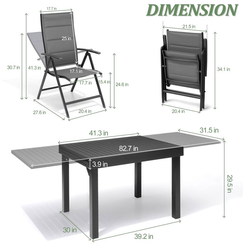 Outdoor 5/7/9-Piece Aluminum Patio Dining Set with Expandable Table and Folding Chairs