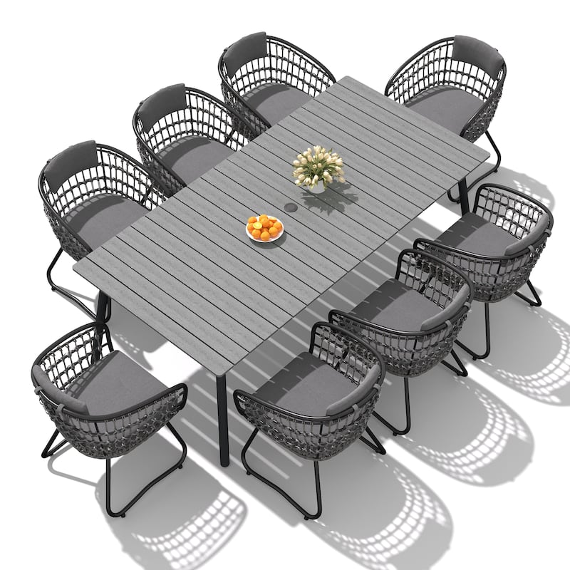 7/9-Piece Set Outdoor Patio Aluminum Dining Table and PE Rattan Wicker Dining Chairs