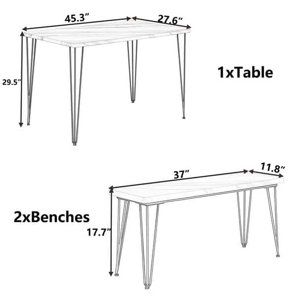 Threepiece dining table, two benches, iron rack thick table/countertop