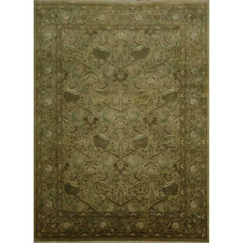 Hand Knotted Oriental 100% Wool Carpet Traditional Traditional Green Agra Area Rug - 13' 10'' X 10' 0''
