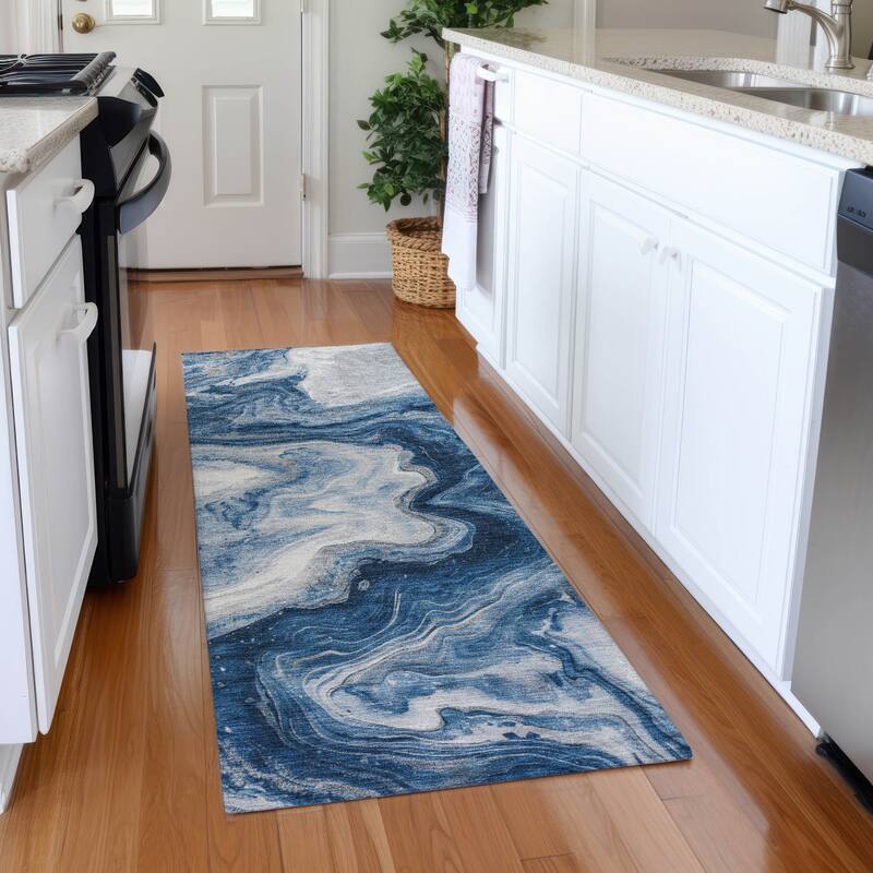 Premium Washable Super Soft Modern River Mayfield Rug - Navy - 2'3" x 7'6"