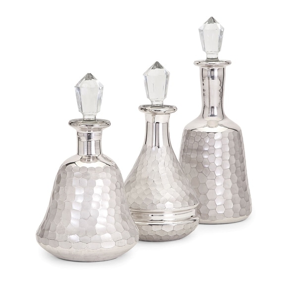 IMAX Home 62199-3 Nina Glass Bottles - Set of 3 - Silver