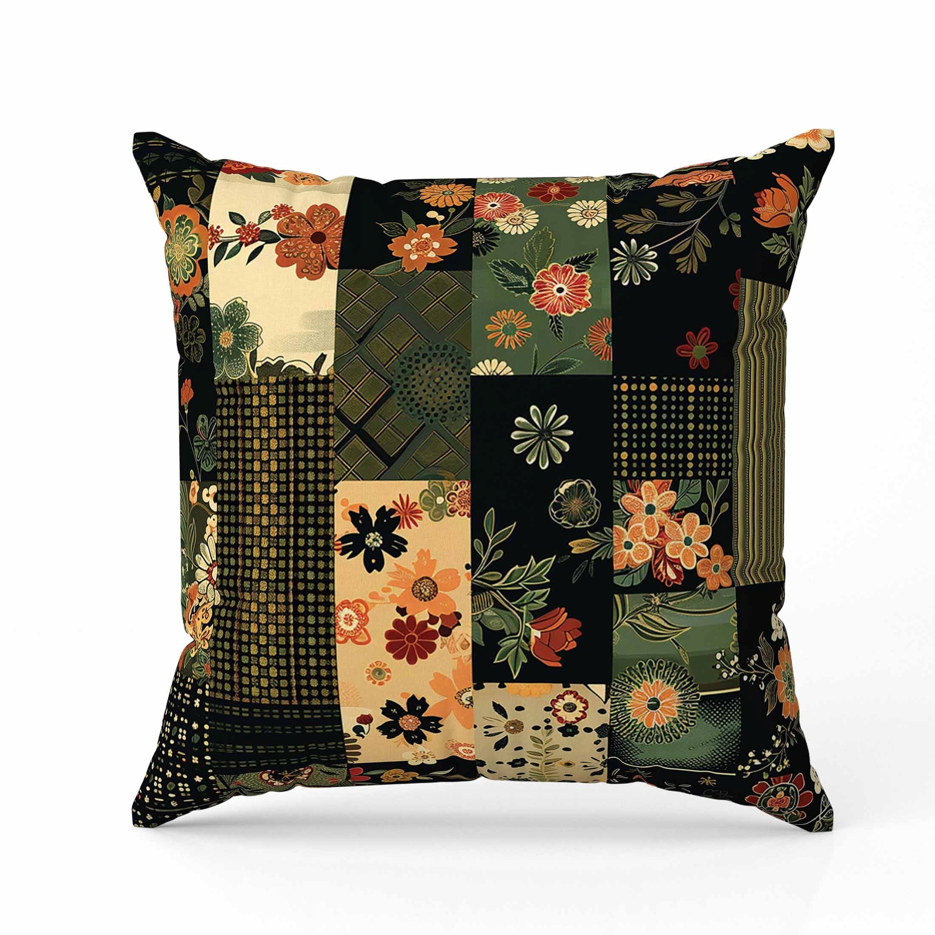 Twilight Bouquet Indoor/Outdoor Reversible Throw Pillow Black and Green