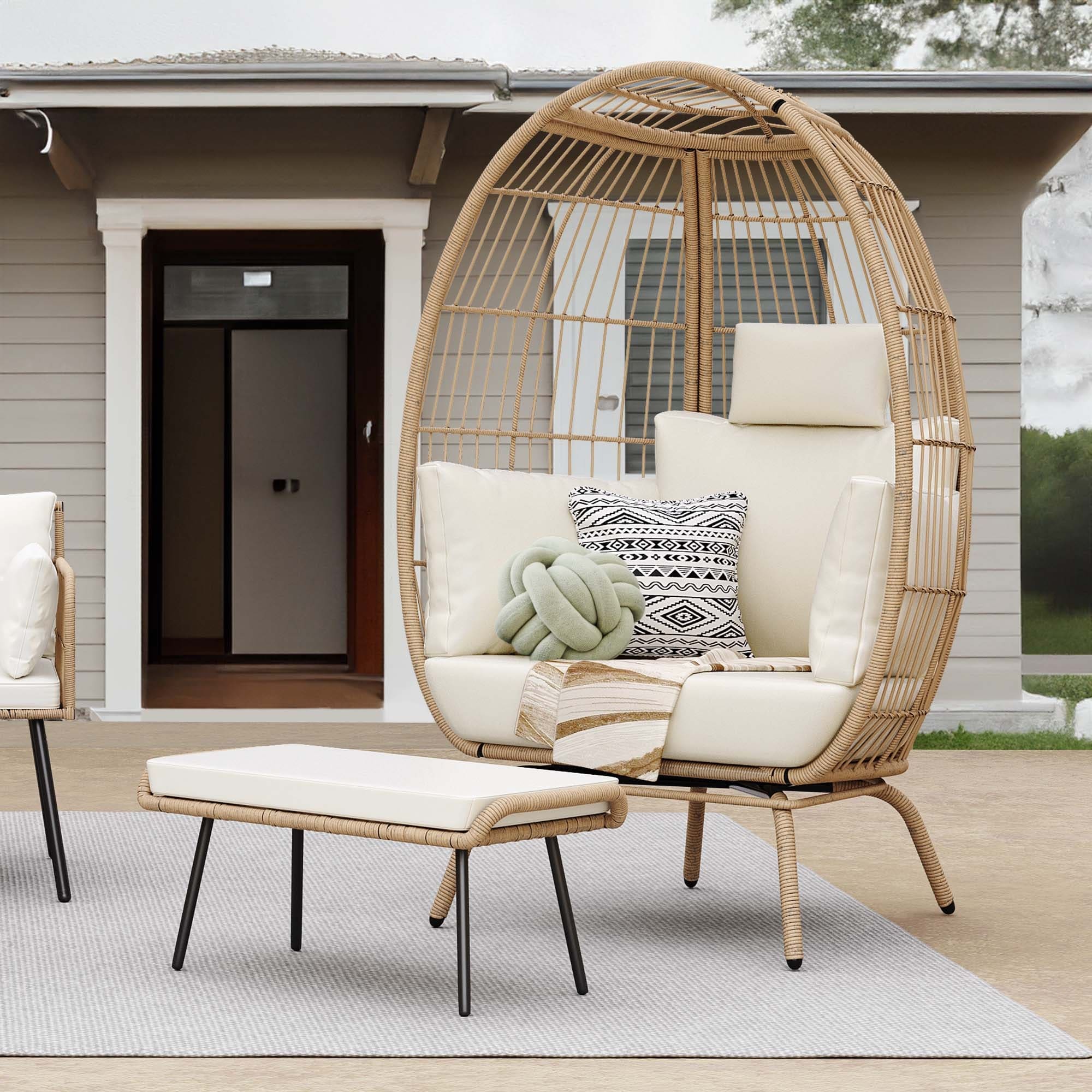 Moasis Outdoor Patio Wicker Egg Chair with Ottoman Oversized Basket Chair with Cushions and Footrest Bed Bath Beyond 40803900