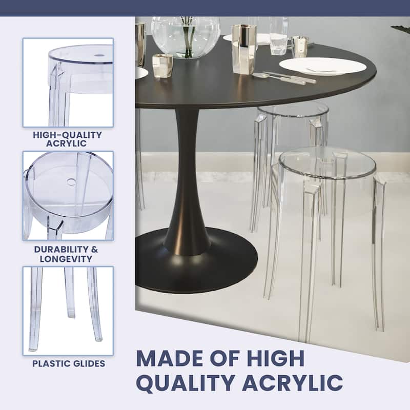 LeisureMod 18" High Backless Acrylic Counter Stool with Round Seat and Foot Rest for Home Dining Room and Kitchen - 18.1"
