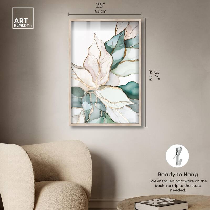 Pastel Leaves with Gold II Shadowbox by Art Remedy