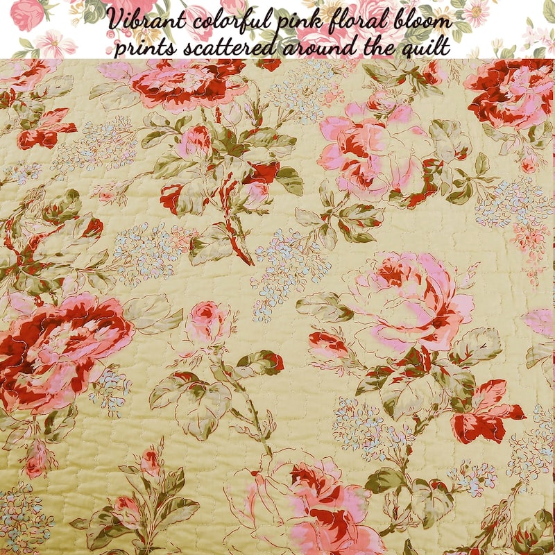 Porch & Den Gladiola Pink Rose Cottage Cotton Quilt Bedding Set