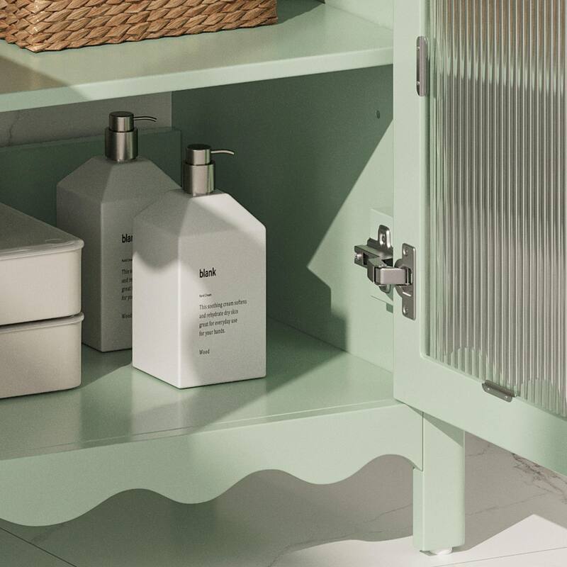 31" Bathroom Vanity with Tempered Glass - Modern Cabinet with Rubber Wood Legs and Soft-Close Doors