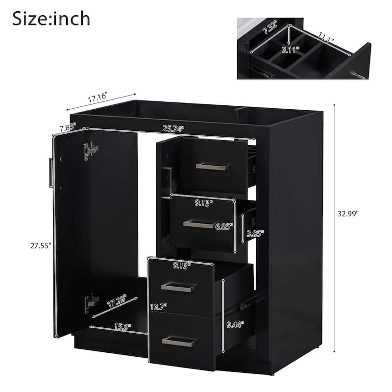 30"Bathroom Vanity with Ceramic Sink,Solid Wood Storage Cabinet,Freestanding Vanity Set with 3 Drawers& Soft Closing Doors