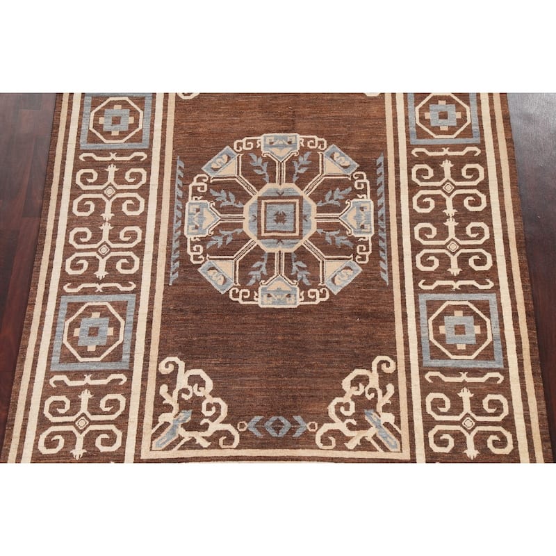 Brown Geometric Gabbeh Persian Wool Area Rug Handmade Office Carpet - 6'0" x 9'7"