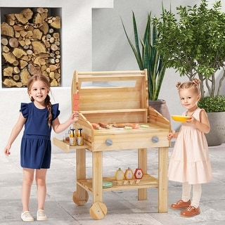 Wooden Play Barbecue Toy Set Kids Grill Play Set w/ Grilling Tools