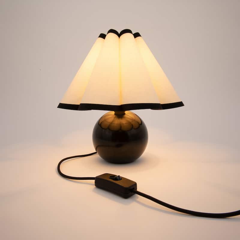 Brightech Blair 10.08 in. Polished Black Midcentury LED Globe Bedside Desk Table Lamp with White Cotton Empire Shade