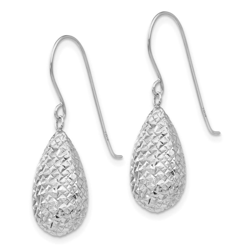 Curata 14k White Gold 27x8mm Puff Tear Drop Dangle Earrings