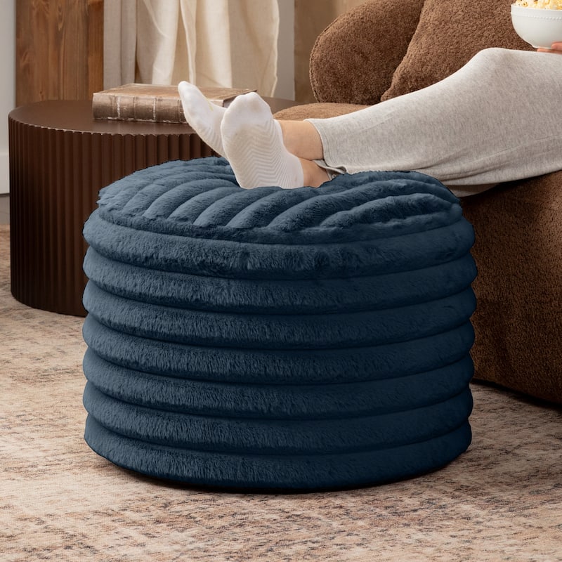 Jaxx Paran Pouf - Fluffy Faux Fur Ottoman for Modern Interior Design - Regular - Midnight Blue