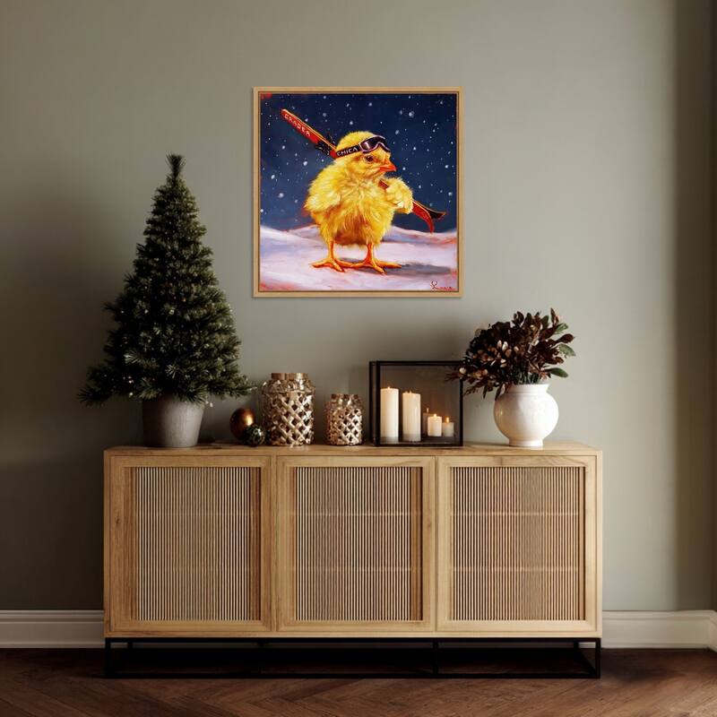 Chick With Sticks by Lucia Heffernan (22 x 22 in.), Framed Canvas Wall Art Print - Sylvie Natural