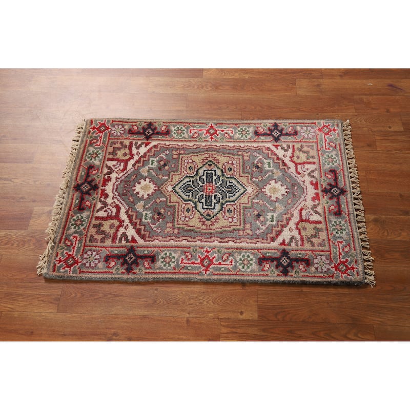 Hand Knotted Oriental 100% Wool Carpet Traditional Medallion Greys & Charcoal Heriz (serapi) Area Rug - 3' 0'' X 2' 0''