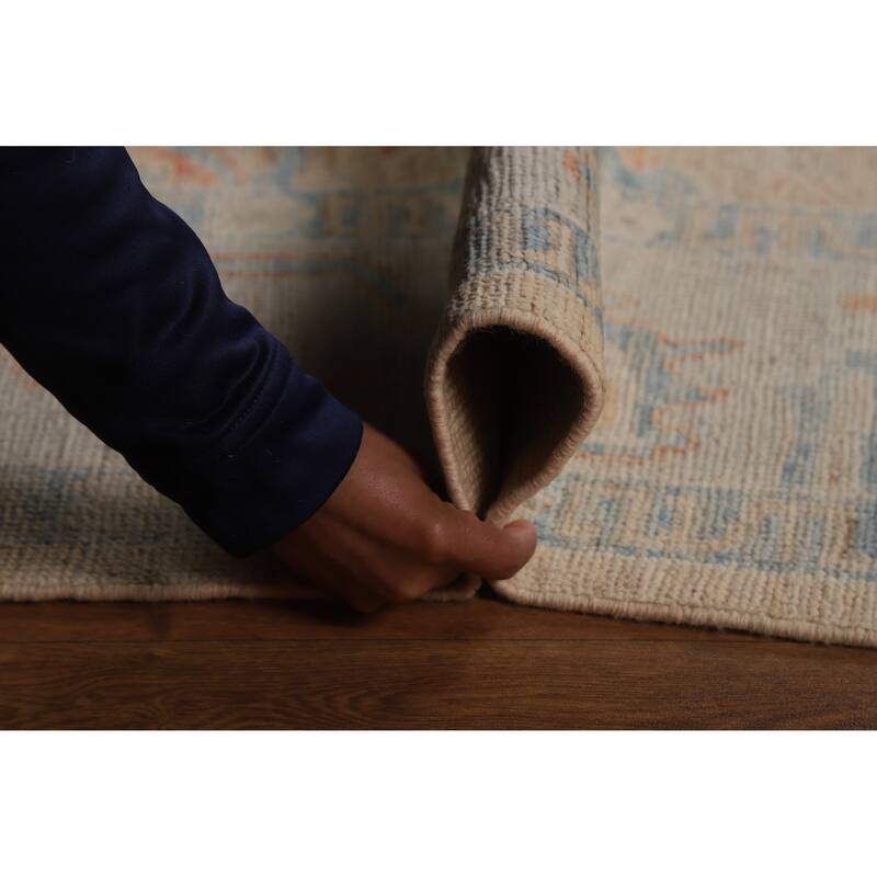 Hand Knotted Oriental 100% Wool Carpet Transitional All-Over Peach Oushak Area Rug - 9' 0'' X 6' 3''