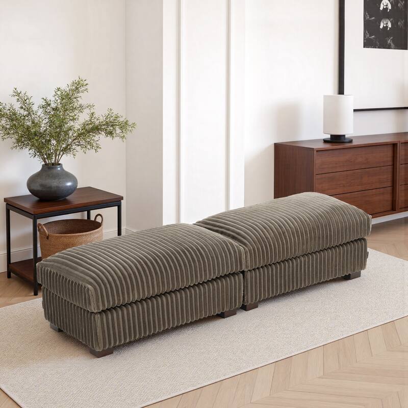 40" Oversized Plush Flannel Upholstered Ottoman Footstool Set of 2