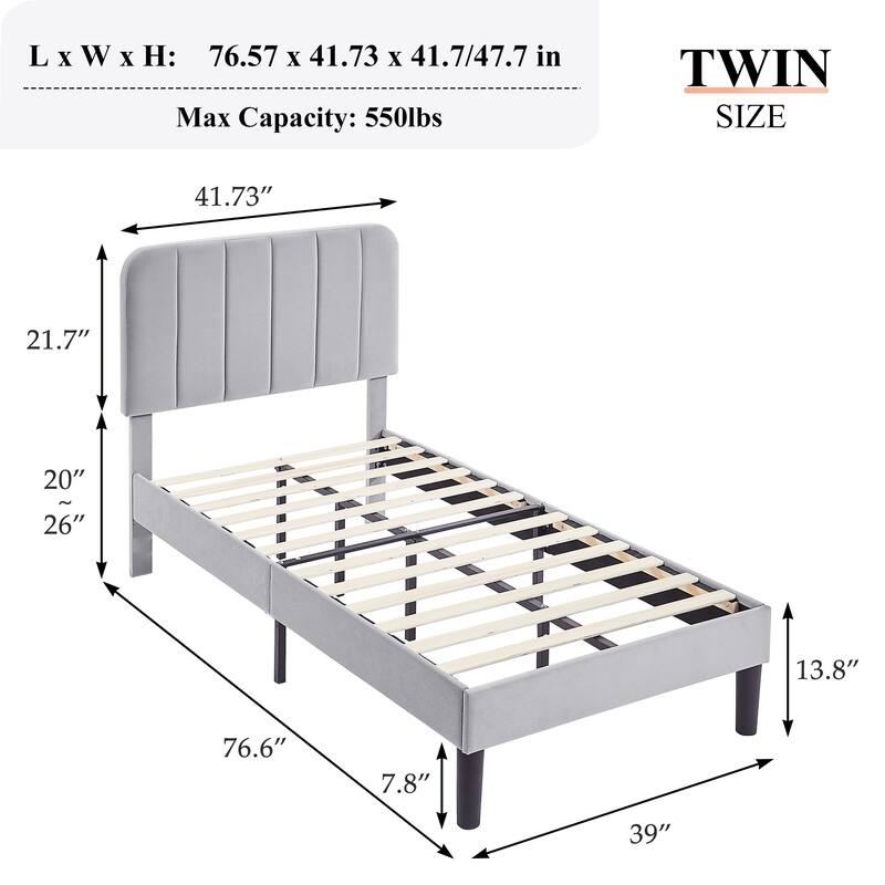 Javlergo Upholstered Bed Frames with Height-adjustable Headboard