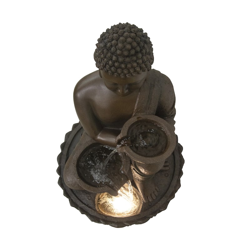 32.25" LED Lighted Large Buddha Outdoor Garden Water Fountain - Bronze