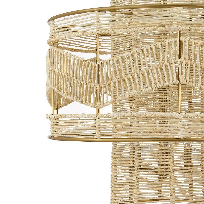 KAWOTI 6-Light Gold Tiered Chandelier Pendant Light with Rattan Shade - 26 '' L x 26'' W x 47.75'' H