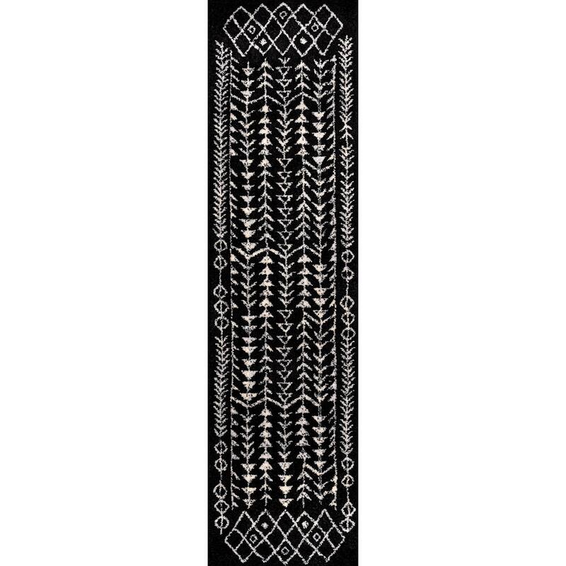 JONATHAN Y Asilah Moroccan Geometric Area Rug - 2 X 8 - Black/Cream